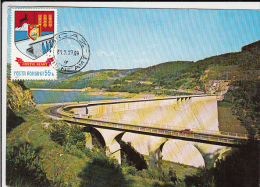 3903- WATER POWER PLANT, BICAZ RIVER DAM, CARTES MAXIMUM, 1979, ROMANIA - Agua