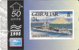 Nº37/a TARJETA DE GIBRALTAR DE UN SELLO CON UN BARCO HSM VICTORIUS 512L (STAMP-SHIP)  (RARA) - Briefmarken & Münzen