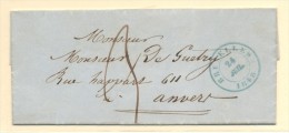 CARTA BRUSELAS A ANVERS CON PORTEO MANUSCRISTO Y FECHADOR BRUSELAS 24/7/1848 EN VERDE - 1830-1849 (Belgique Indépendante)