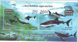 Dolphin, Whale, Shark, Fish, Joint Issue, India-phillipines, Merine Animals, Miniature Sheet - Delfines