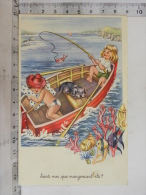 CP Humour, Enfants à La Pêche  Dans Une Barque, Chien, Sans Moi Que Mangeraient-il ? (les Poissons) - Humorous Cards