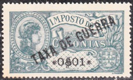 EMISSÕES GERAIS- Colónias De África (IMP. POSTAL)1919-Selos Fiscais C/sob.«TAXA DE GUERRA» 0$01 15x14 (*) MNG MUN.  Nº 1 - Afrique Portugaise