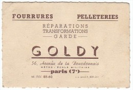 Carte Commerciale - Goldy - Fourrures Pelleteries - 56 Avenue De La Bourdonnais à Paris 7ème - FRANCO DE PORT - Drogisterij & Parfum