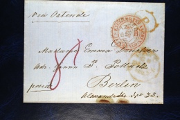 Great Britain: Cover 1857  Manchester Via Oostende Belgium To Berlin, England Per Aachen Franco Cancel In Red - Covers & Documents