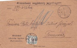 39FM SPECIAL COVER FROMJ UNGARY TO TIMISOARA, 1910, UNGARIA - Brieven En Documenten