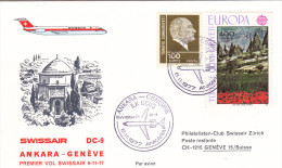 Ankara Genève 1977 - Erstflug 1er Vol First Flight - DC 9 Swissair - Briefe U. Dokumente