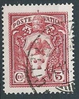 1933 VATICANO USATO GIARDINI E MEDAGLIONI 5 CENT - VN1 - Gebraucht