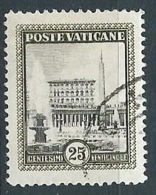 1933 VATICANO USATO GIARDINI E MEDAGLIONI 25 CENT - VN1 - Gebraucht