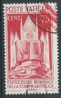 1936 VATICANO USATO STAMPA CATTOLICA 75 CENT - VN1 - Gebraucht