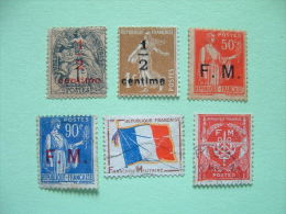 France 1919/64 Scott M7, M9, M11/12 + Newspaper Stamps P7/8 - Liberty Sower Peace Flag Anchor - Military Postage Stamps