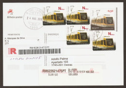 Portugal TRAM Moderne 2010 Entier Postale Recommandée Timbres Autocollant Premier Jour TRAMWAY Registered Stationery - Strassenbahnen