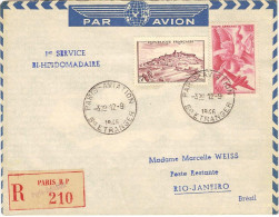 AIR FRANCE Ouverture Du 2°service Paris-Rio De Janeiro 12/09/46 Courrier Ordinaire - Erst- U. Sonderflugbriefe