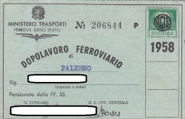 3-3531- Tessera Dopolavoro Ferroviario 1958 Con  Bollini Marche - Palermo - Other & Unclassified