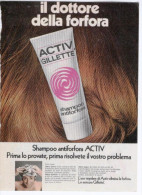 1970 -  Shampoo Antiforfora ACTIV  GILLETTE   -   1  Pubblicità Cm. 13,5 X 18,5 - Riviste