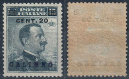 REGNO D'ITALIA COLONIA CALINO / CALIMNO 1916 - MICHETTI C. 20 Su C. 15 NERO - BUONA CENTRATURA NUOVO MNH ** - SASSONE 8 - Ägäis (Calino)