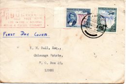 RHODESIE - NYASSALAND. N°16-7 De 1955 Sur Enveloppe Avec Oblitération 1er Jour Ayant Circulé. Chutes Victoria. - Nyassaland (1907-1953)