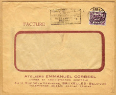 Enveloppe Cover Brief 714 Facture Ateliers E. Corbeel EMM-COR Bruxelles + Flamme - 2 Scans - Lettres & Documents