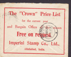 India Postal Stationery Ganzsache Entier George V. Private Print "IMPERIAL STAMP Co." ALLAHABAD 1926 Cover Brief 2 Scans - 1911-35 King George V