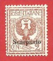 ITALIA COLONIE NUOVO MH - 1912 - EGEO - Scarpanto - Aquila, Tipo Floreale - Cent. 2 - S. 1 - Aegean (Scarpanto)