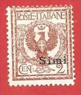 ITALIA COLONIE NUOVO MH - 1912 - EGEO - Simi - Aquila, Tipo Floreale - Cent. 2 - S. 1 - Egeo (Simi)