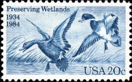 1984 USA Waterfowl Preservation Act 50th Anniversary Stamp Sc#2092 Painting Bird Duck Wetland Geese - Agua