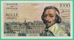 France -  1000 Francs -  Richelieu - N°.o.4 / 65666 - B.3-9-1953.B. - TTB+ - 1 000 F 1953-1957 ''Richelieu''