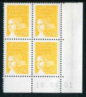 Bloc** De 4  Timbres De 2002  "0,01 € - Type Luquet / RF" Avec Date 18  . 04 . 01 - 2000-2009