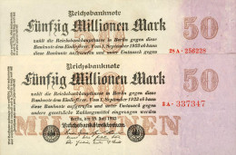 Deutschland, Germany - 2 X 50 Mio. Mark, Reichsbanknote, Ro. 97 B,  ( Serie A ) XF ( II ), 1923 ! - 50 Mio. Mark