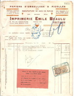 Imprimerie Emile Beaulu Papiers D´emballage & Ficelles à Poitiers 9, Rue Des Grandes-Ecoles (86) Du 10 Mars 1931 - Drogisterij & Parfum