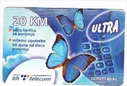 BOSNIA - BH TELECOM  (GSM RECHARGE) -  BUTTERFLIES  20 (EXP. 26.06.2006)  - USED  -  RIF. 8814 - Farfalle