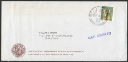 SAN MARINO 1988 - BORGO MAGGIORE - BUSTA VIAGGIATA - TIMBRO CAP ERRATO - FRANCOBOLLO SCULTURE 1987 - Briefe U. Dokumente