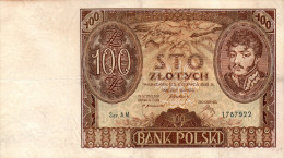 Poland,Polska,100 Zlotych, 2.6. 1932 ,P.74a,serie:AM,as Scan - Poland