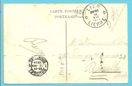 Kaart Met Stempel LIER / LIERRE Op 12/08/1914 Naar BRUXELLES Op 12/08/1914 (Offensief W.O.I) - Not Occupied Zone