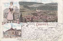 COUVET- SOUVENIR DE- LITHO-DOS UNIQUE ET CACHET D'ARRIVEE A LA BREVINE...RRR-TTB - La Brévine