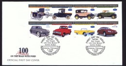 MICRONESIA   1996  Ford Motors Centennial Ford, Lincoln, Thunderbird, Mercury Cars And Trucks Se-tenant Sheet Of 8 FDC - Micronesia