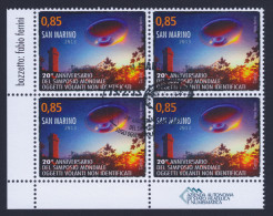 2013 SAN MARINO "20° ANNIVERSARIO DEL SIMPOSIO MONDIALE SUGLI UFO" QUARTINA ANNULLO PRIMO GIORNO - Usati