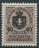 1945 LUOGOTENENZA RECAPITO AUTORIZZATO 40 SU 10 CENT MNH ** - ED1050-7 - Service Privé Autorisé