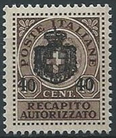 1945 LUOGOTENENZA RECAPITO AUTORIZZATO 40 SU 10 CENT MNH ** - ED1052 - Service Privé Autorisé