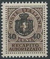 1945 LUOGOTENENZA RECAPITO AUTORIZZATO 40 SU 10 CENT MNH ** - ED1052-6 - Service Privé Autorisé