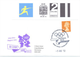 UK Olympic Games London 2012 Cover Fencing 2nd Class Smart Stamp Fencing Pictogram Uprated To 1st Class; Olympex Cachet - Sommer 2012: London