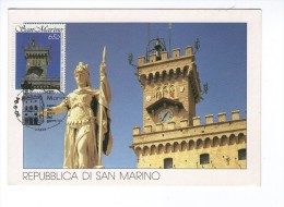 SAN MARINO 1994 MC MK MAXIMUM CARD  ARCHITECTURE STATUA DELLA LIBERTA  CENTENARIO  PALAZZO DEL GOVERNO - Briefe U. Dokumente