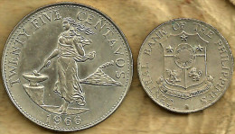 PHILIPPINES 25 CENTAVOS WOMAN VOLCANO FRONT SHIELD EMBLEM BACK 1966 VF KM(?) READ DESCRIPTION CAREFULLY!! - Filippijnen