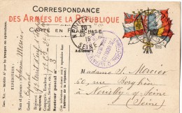 TB 502 - MILITARIA - Carte - Franchise Militaire - Soldat S.MERCIER Du 9e Rgt T D'Infanterie  Pour NEUILLY - SUR - SEINE - Covers & Documents