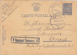 7802- KING MICHAEL, PC STATIONERY, ENTIER POSTAUX, CENSORED TIMISOARA NR 9, 1943, ROMANIA - World War 2 Letters