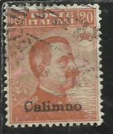 COLONIE ITALIANE EGEO CALINO CALIMNO 1921 1922 SOPRASTAMPATO ITALIA ITALY CENT 20c FILIGRANA WATERMARK USATO USED - Egeo (Calino)