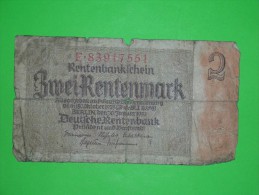 Germany,2 Rentenmark,Deutsche Rentenbank,banknote,paper Money,bill,geld,vintage - 2 Rentenmark
