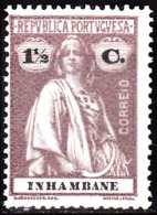 INHAMBANE - 1914, Ceres  - 1 1/2 C.  Pap. Porc. Médio.  D. 15 X 14  * MH   MUNDIFIL  Nº 74 - Inhambane