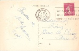 3002 NICE Carte Postale 20 C Semeuse Yv 190 Ob Méca Grand Prix Automobile 18 AOUT 1935 Dreyfus NIC210 - Lettres & Documents