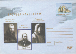 76- FRAM POLAR SHIP, NANSEN, SVERDRUP, AMUNDSEN, COVER STATIONERY, ENTIER POSTAL, 2004, ROMANIA - Barcos Polares Y Rompehielos