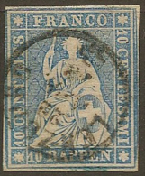 SWITZERLAND 1854 10c Helvetia SG 48 U #KG262 - Usados